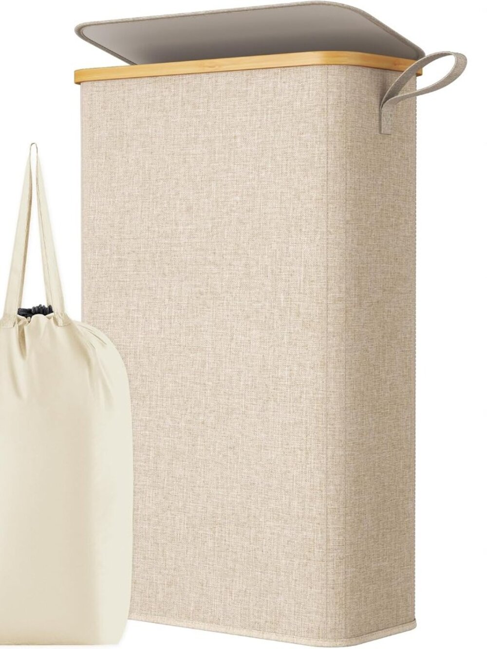 65L Slim Laundry Hamper with Lid and Removable Bag, Beige